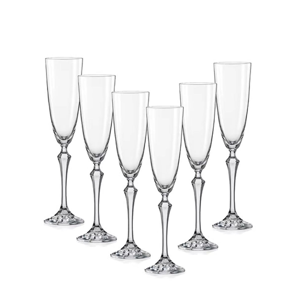 TAÇA DE ESPUMANTE ELIZABETH DE CRISTAL 200ML COM 6