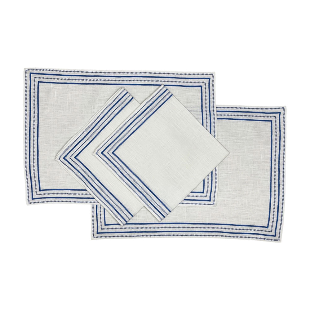GUARDANAPO AJOUR BRANCO COM PONTO CHEIO AZUL DE LINHO COM 2
