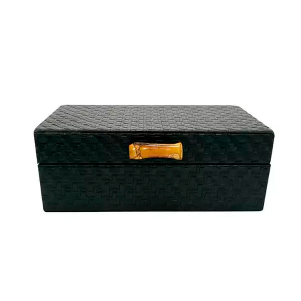 CAIXA PRETA DE MADEIRA COM ALÇA BAMBU 23CM