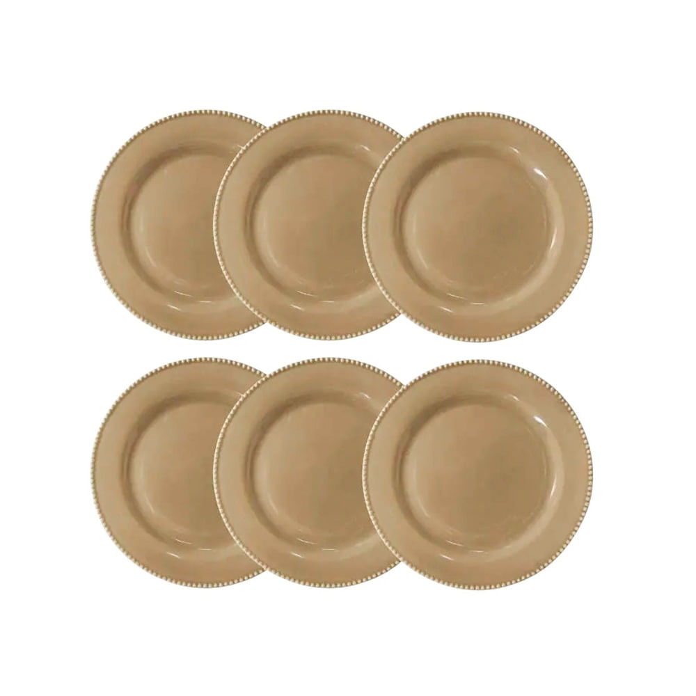 PRATO RASO PERLA  DE CERÂMICA COM 6