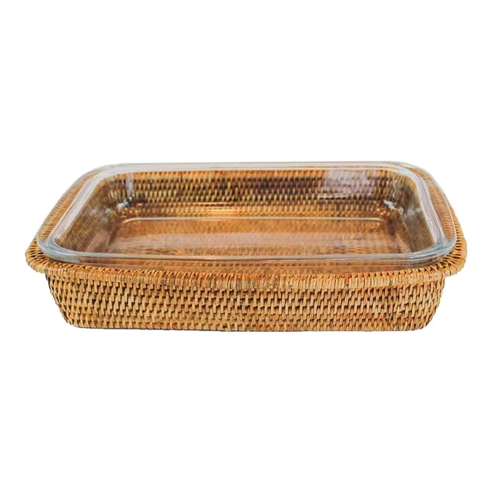 REFRATÁRIO MAYA COM SUPORTE DE RATTAN 33X21X6,5CM