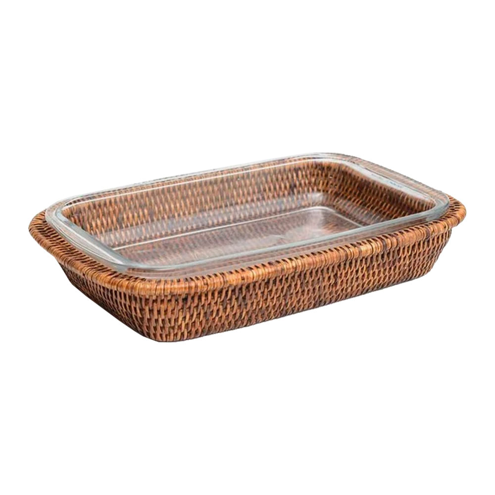REFRATÁRIO MAYA COM SUPORTE DE RATTAN 33X21X6,5CM