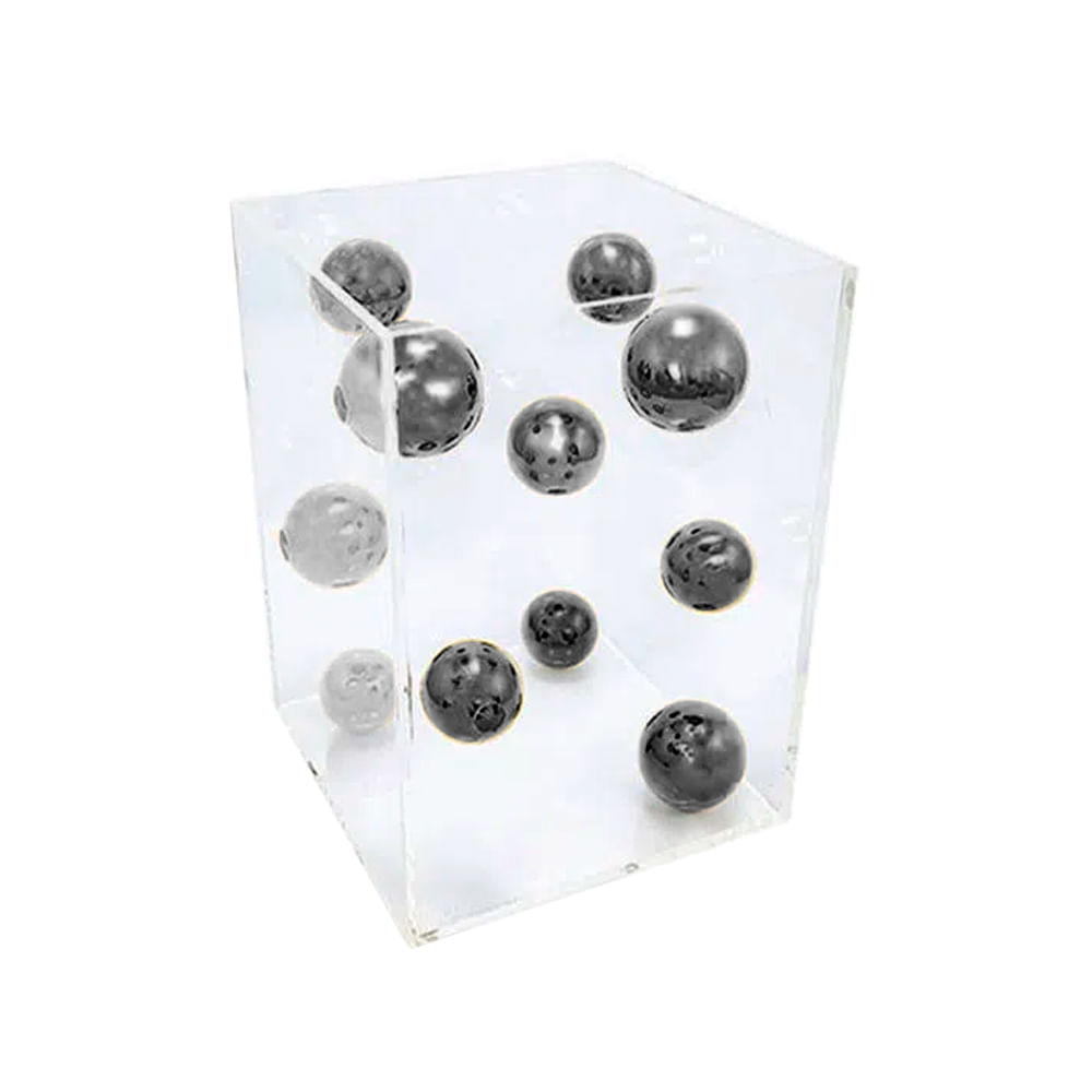 CUBO DE ACRÍLICO COM ESFERAS PRATA 27X19CM