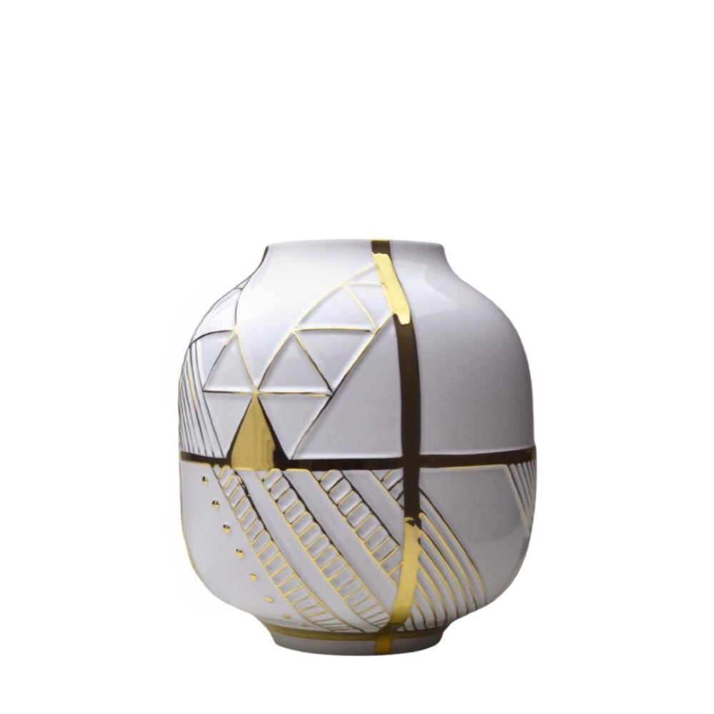 VASO ASURINI OURO DE PORCELANA 32CM HOLARIA