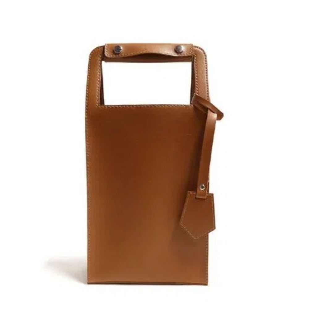 BOLSA PARA 2 GARRAFAS MARROM DE COURO ECOLÓGICO 36CM