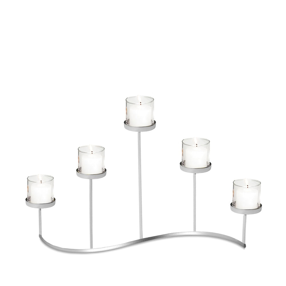 CASTIÇAL FANO HORIZONTAL DE AÇO INOX PARA 5 VELAS RIVA