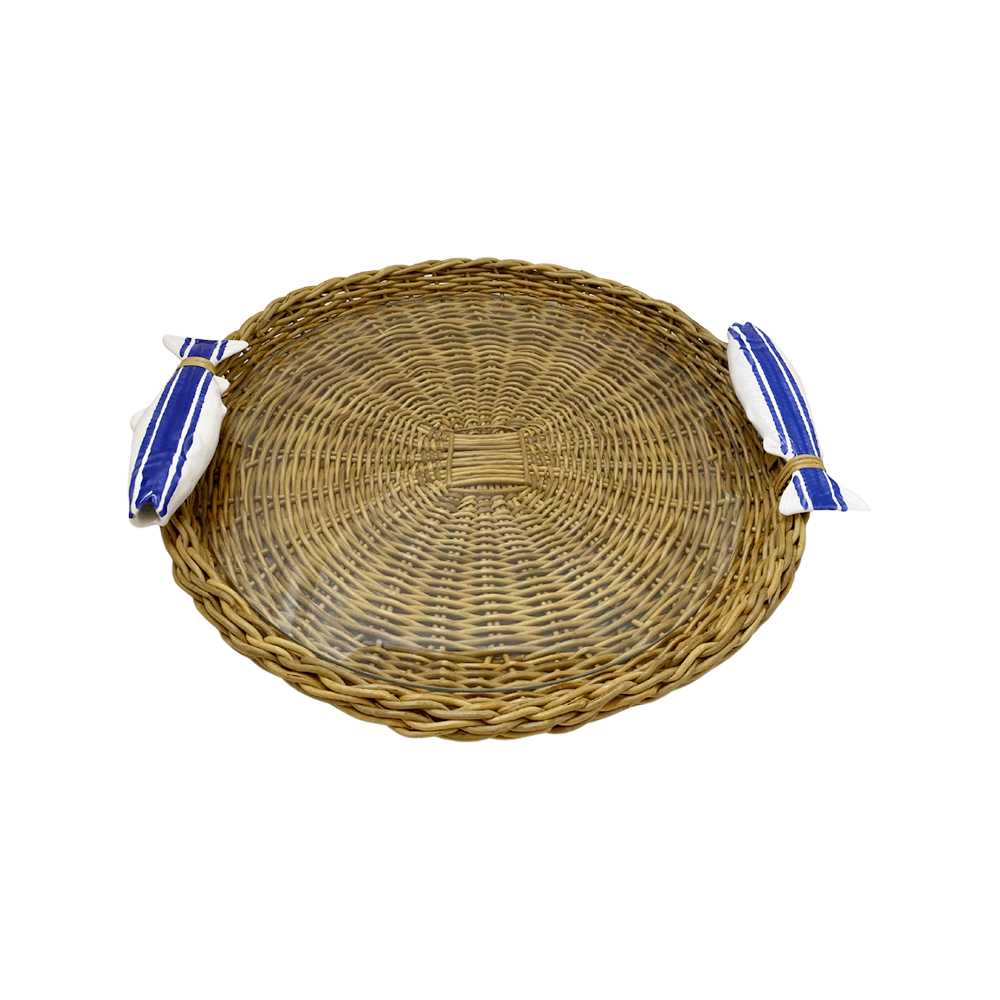 BANDEJA PARA BAR ALÇA SARDINHA REDONDA DE RATTAN 43CM