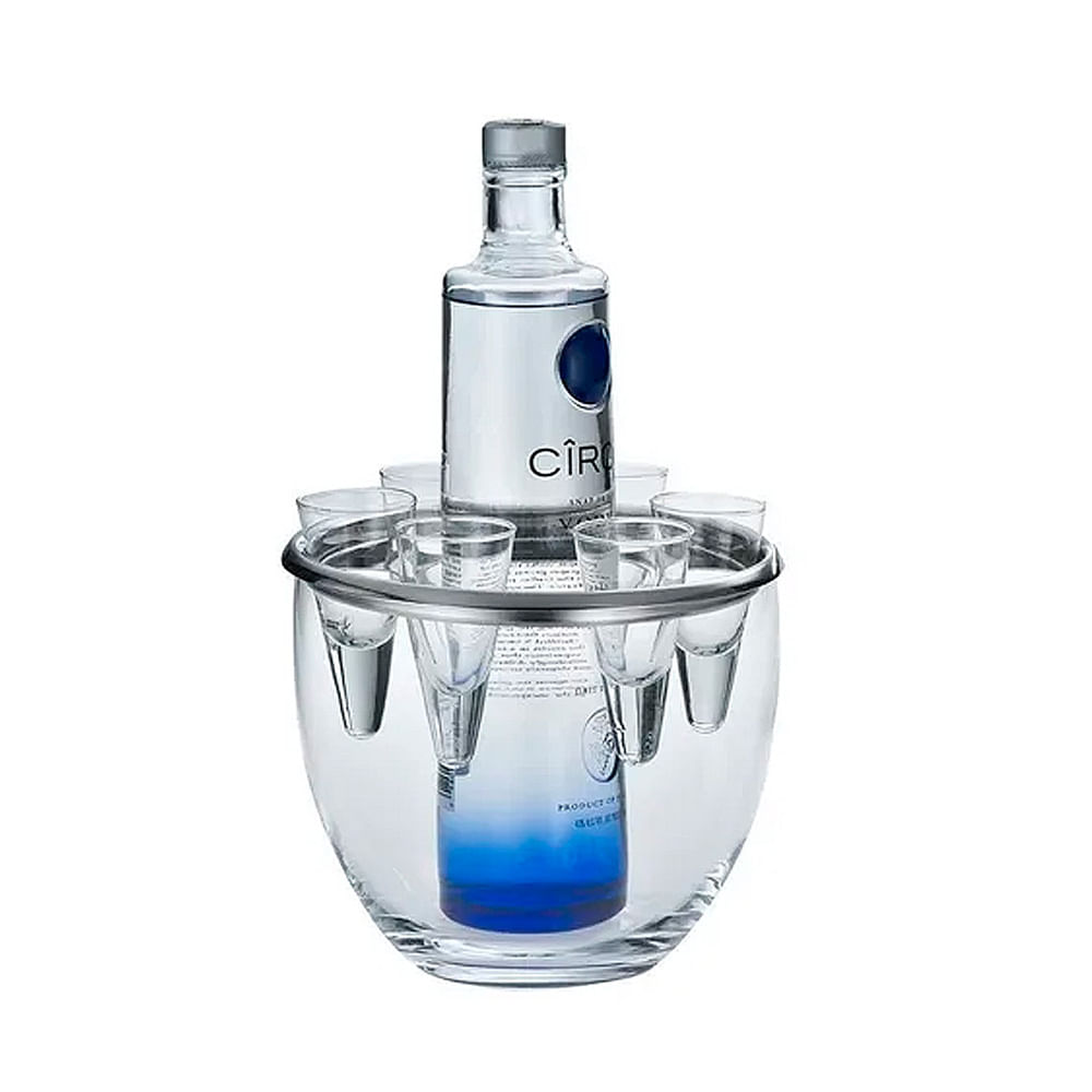 SUPORTE PARA VODKA DE AÇO INOX COM 6 COPOS RIVA