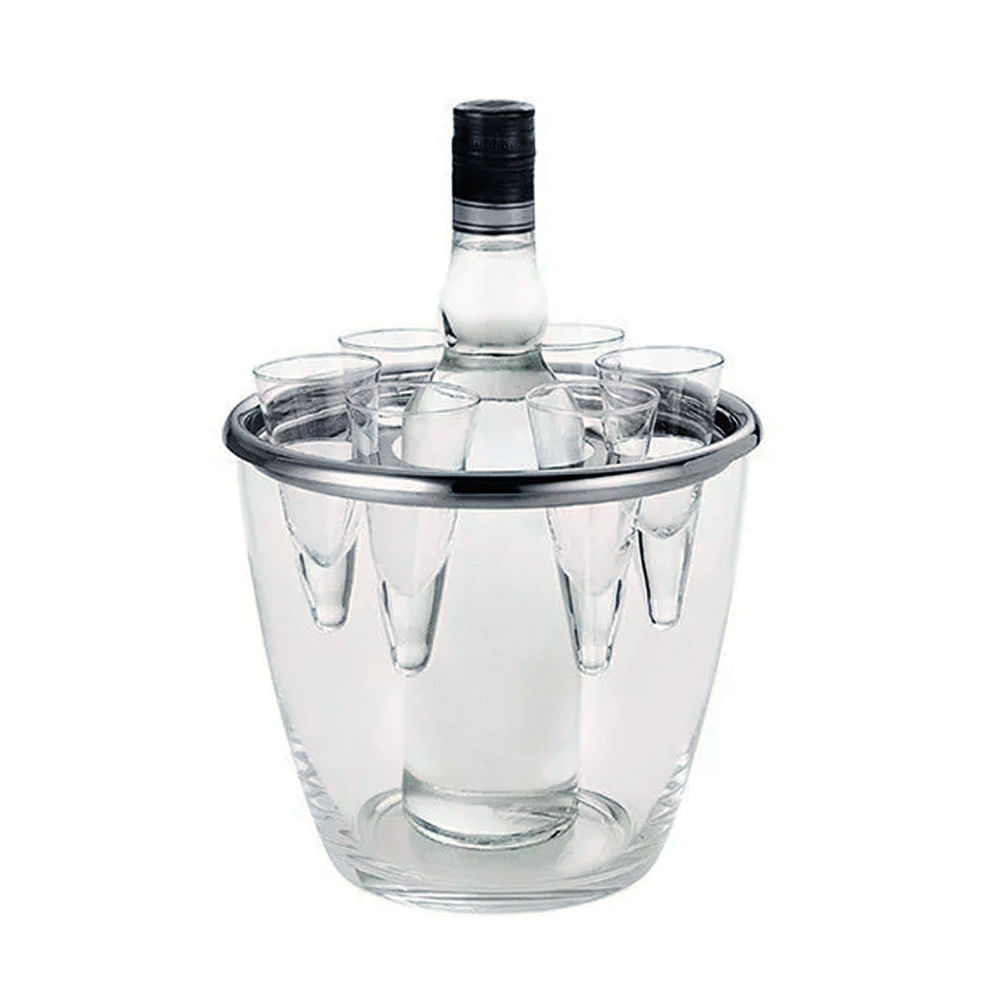 SUPORTE PARA VODKA DE AÇO INOX COM 6 COPOS RIVA