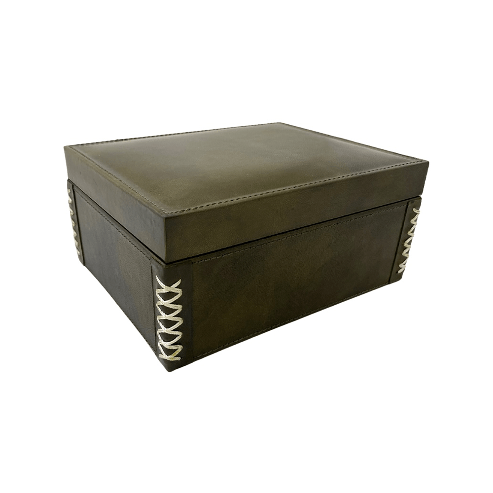 CAIXA DE COURO VERDE 23X17CM