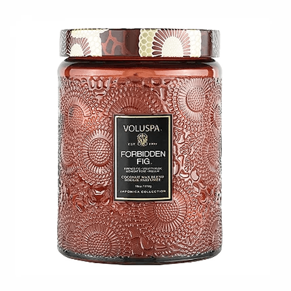 VELA POTE DE VIDRO RELEVO 100H FORBIDDEN FIG VOLUSPA