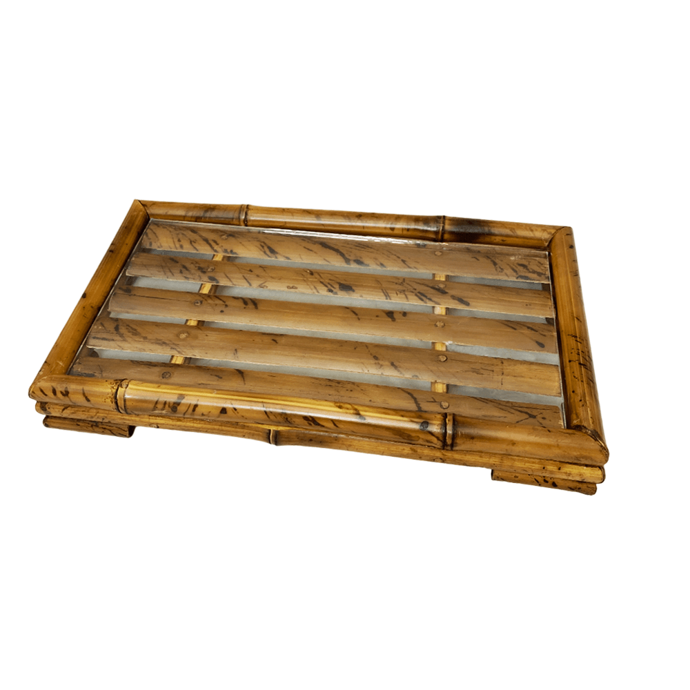 BANDEJA TIGRADA DE BAMBU E VIDRO 28,5CM