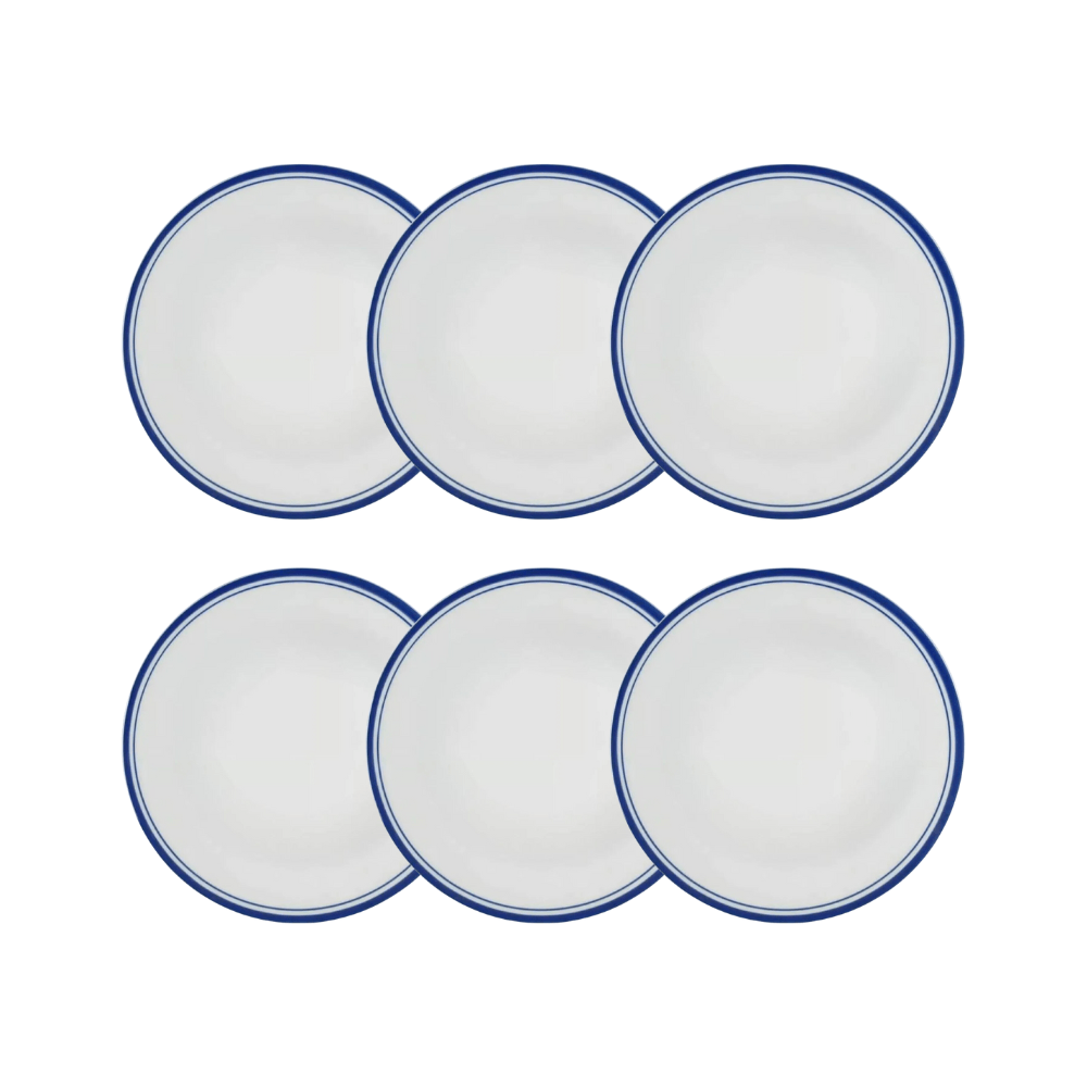 PRATO RASO FILETE AZUL DE PORCELANA COM 6 SCHMIDT
