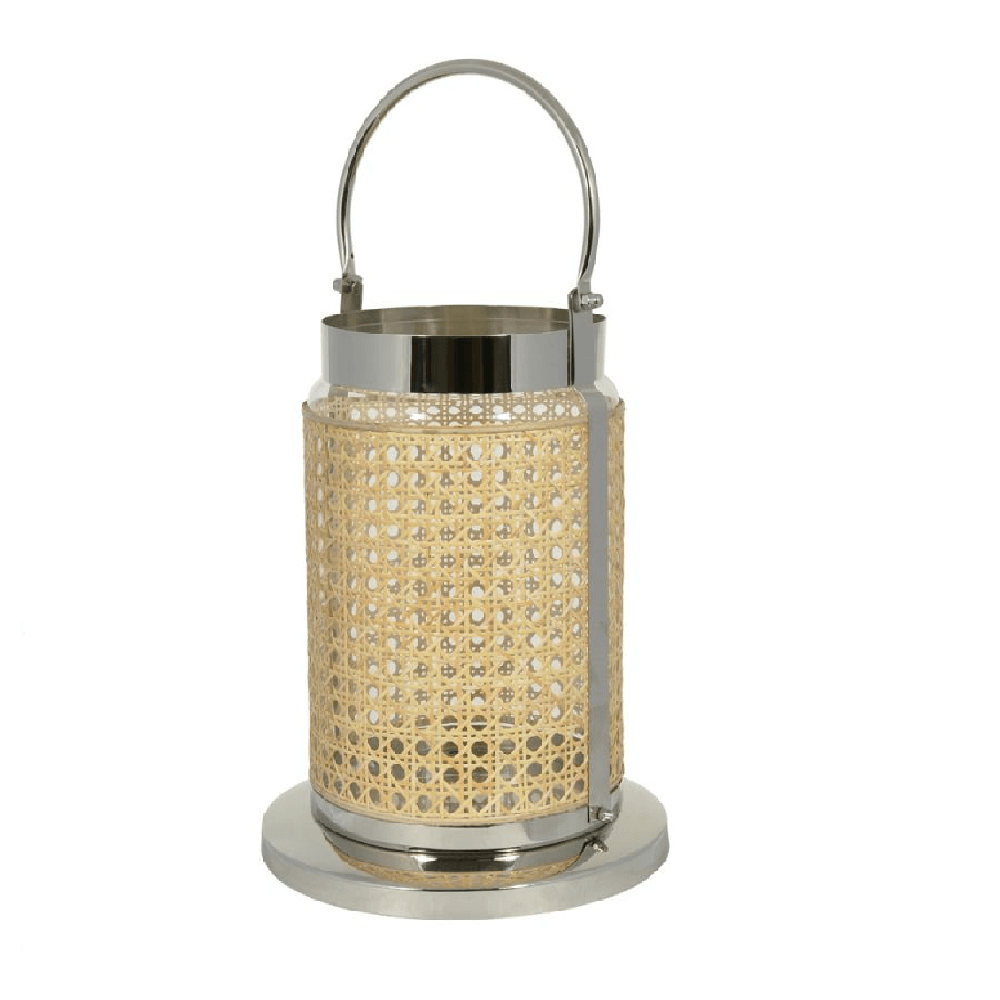 LANTERNA INDI DE PALHA NATURAL E AÇO 34CM