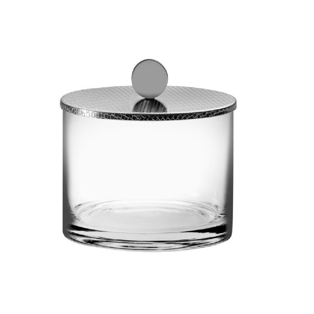 CAIXA COM TAMPA DE VIDRO E AÇO INOX 12CM