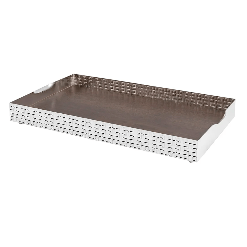 BANDEJA LEGACY DE PRATA E MADEIRA 60X40CM ST. JAMES