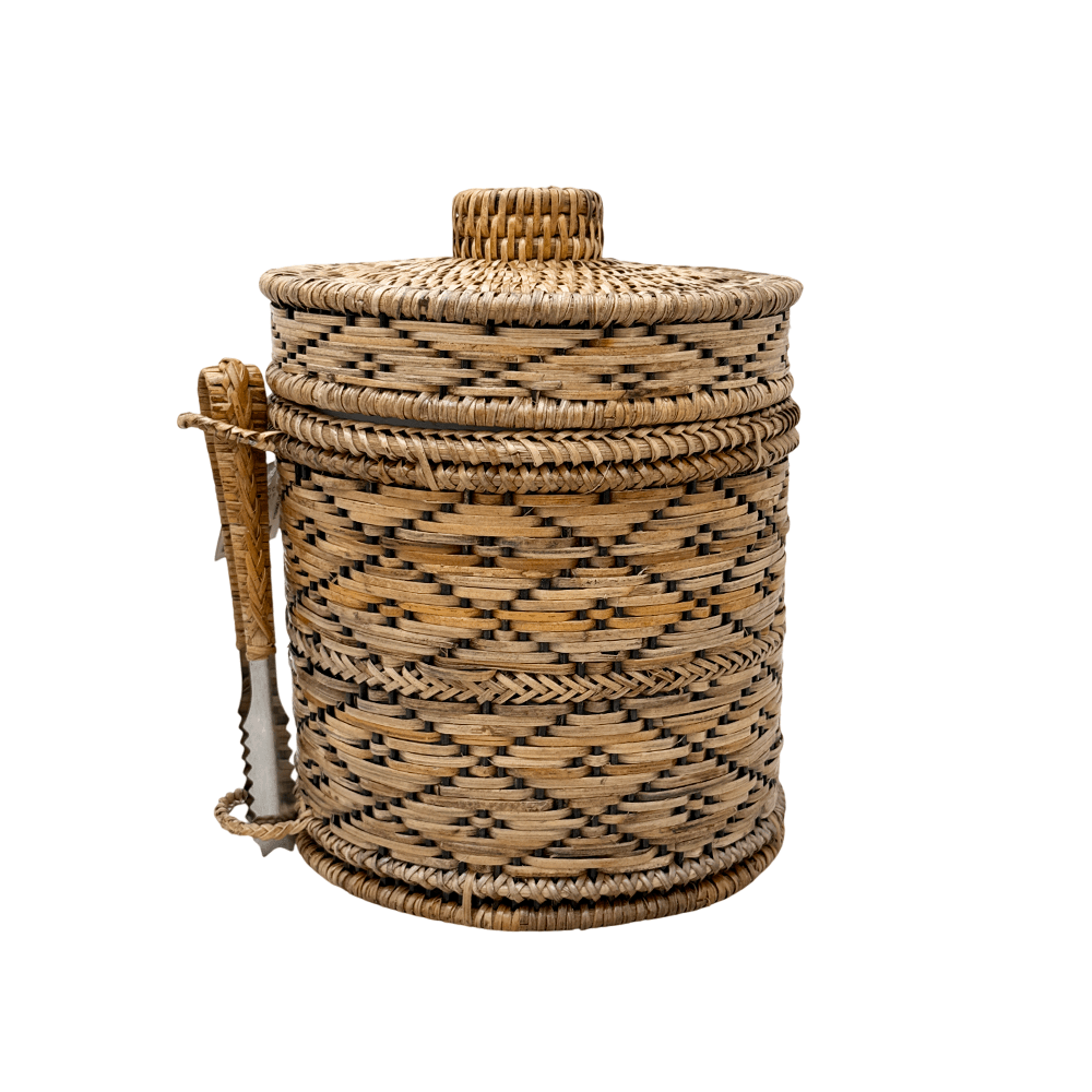BALDE DE GELO TIGRADO COM PEGADOR DE RATTAN 25CM