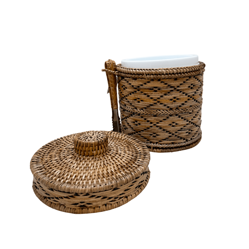 BALDE DE GELO TIGRADO COM PEGADOR DE RATTAN 25CM