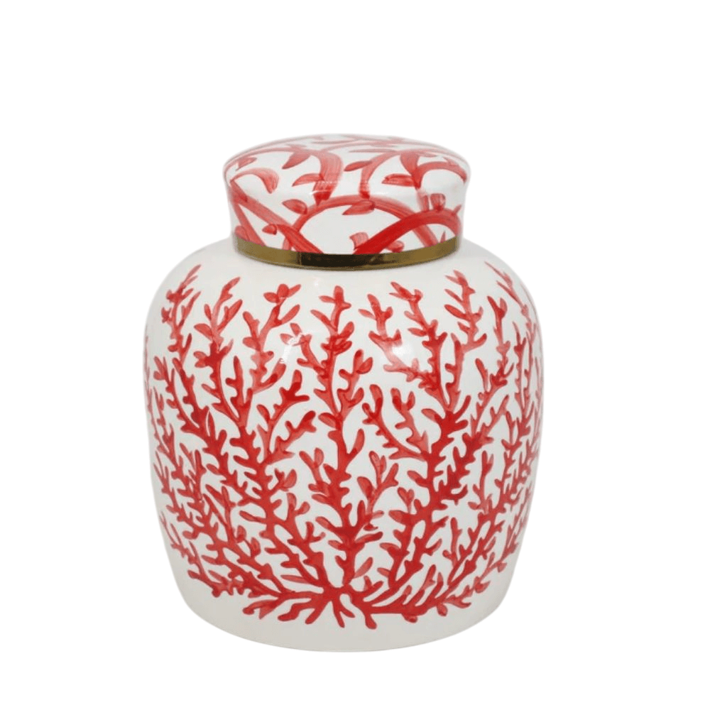 VASO CORAL COM TAMPA DE CERÂMICA 24CM
