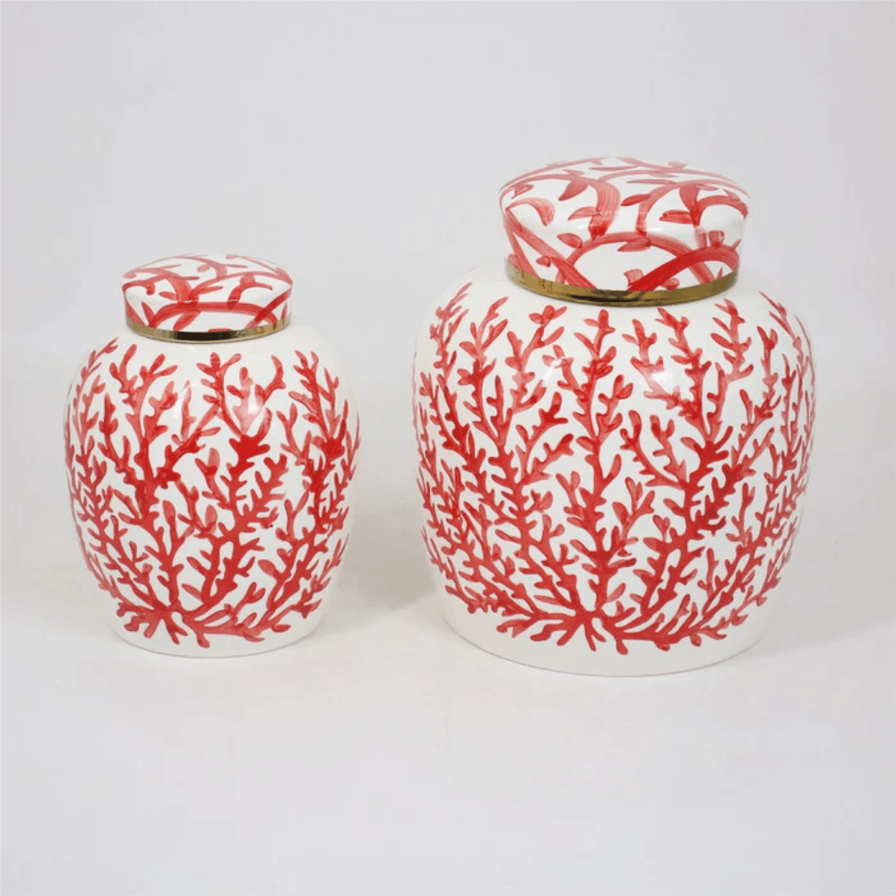 VASO CORAL COM TAMPA DE CERÂMICA 24CM