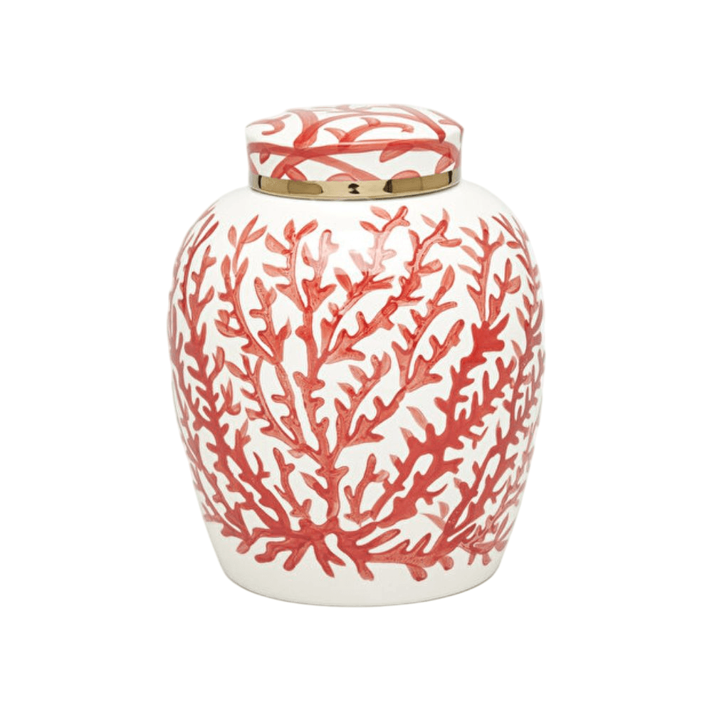 VASO CORAL COM TAMPA DE CERÂMICA 30CM