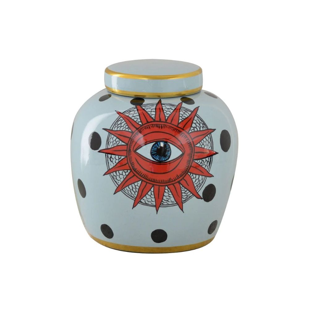 VASO STOP EYE COM TAMPA DE CERÂMICA 22CM