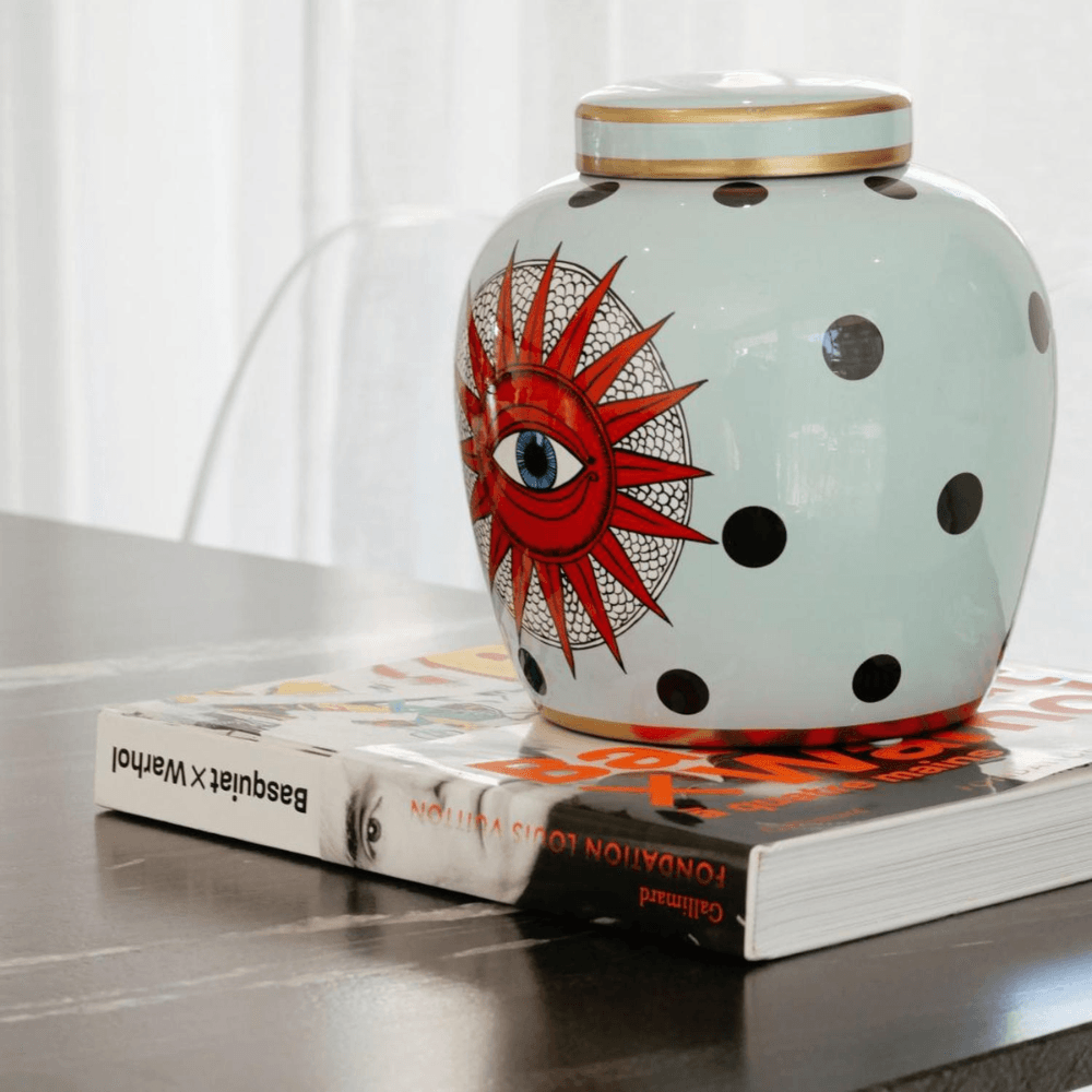 VASO STOP EYE COM TAMPA DE CERÂMICA 22CM
