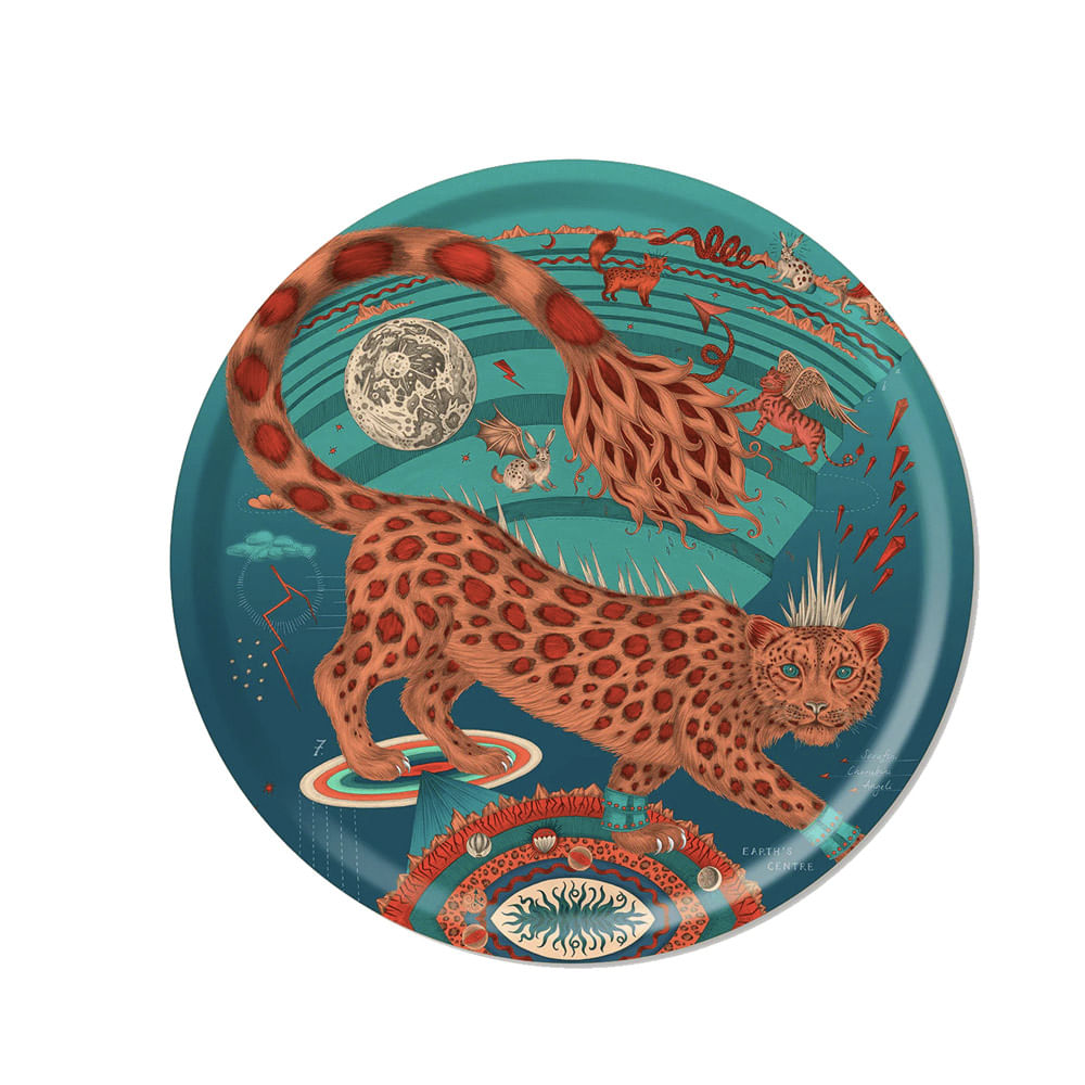 BANDEJA SNOW LEOPARD TEAL DE MADEIRA ABDUL 39CM