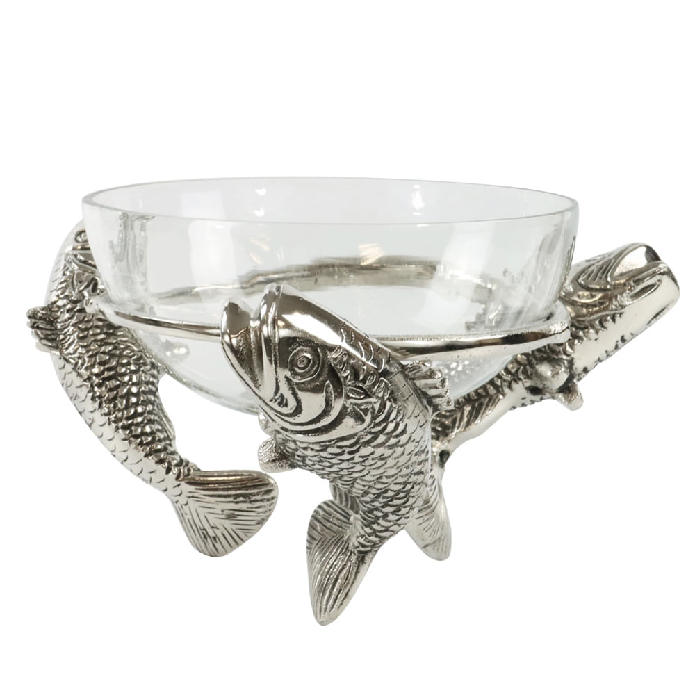 BOWL PEIXE DE VIDRO E METAL 20CM