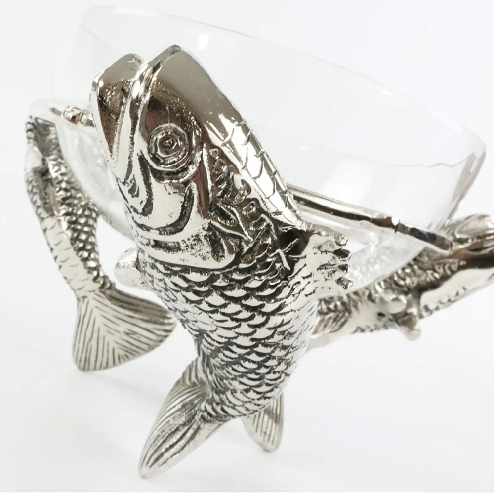 BOWL PEIXE DE VIDRO E METAL 20CM