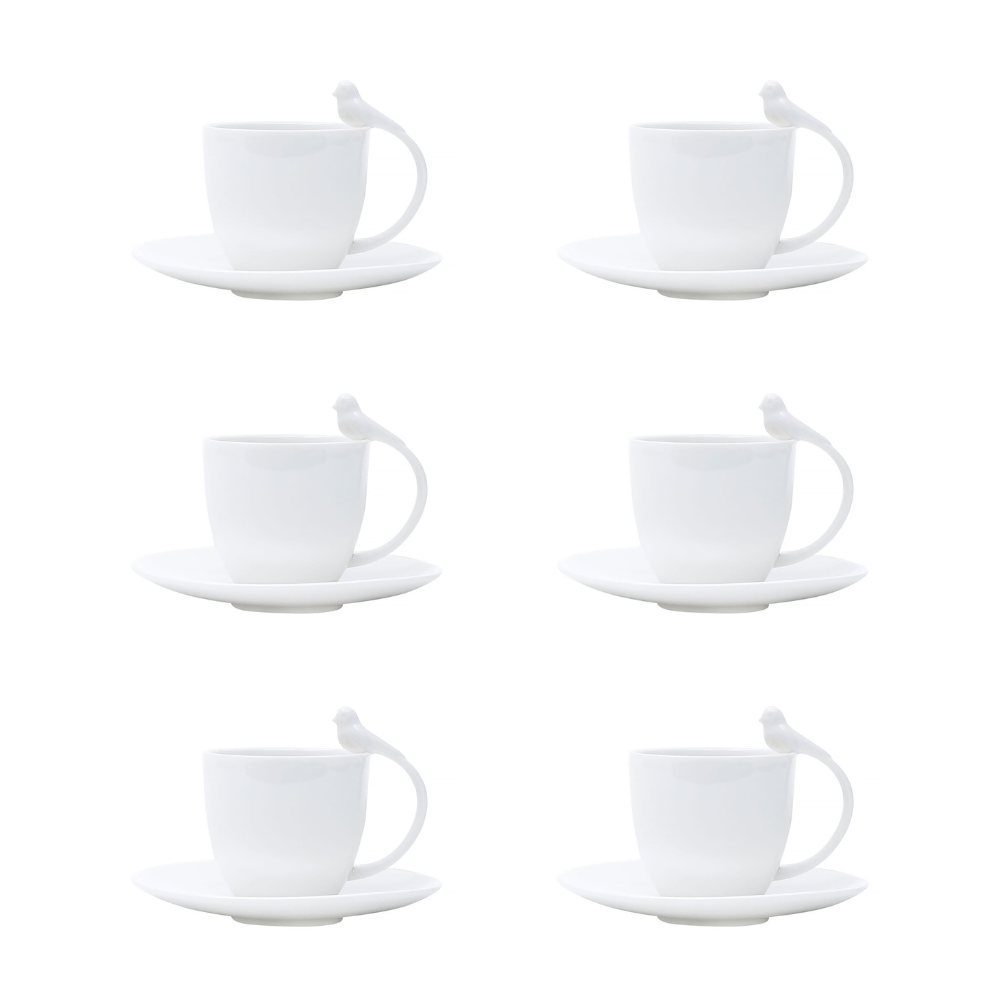XÍCARA DE CAFÉ BIRDS DE PORCELANA 82ML COM 6