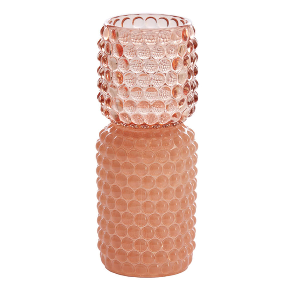 CASTIÇAL BUBLINI ROSA DE VIDRO 20CM