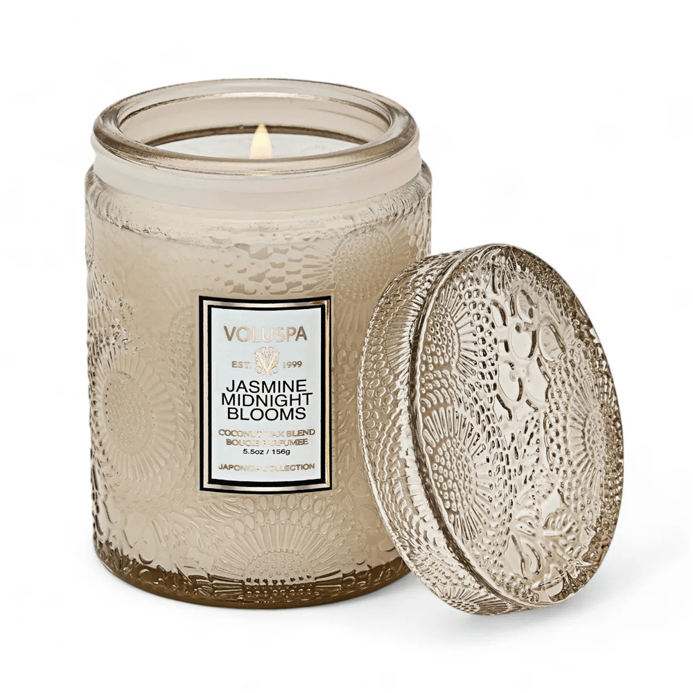 MINI VELA POTE DE VIDRO 50H RELEVO JASMINE MIDNIGHT BLOOMS VOLUSPA