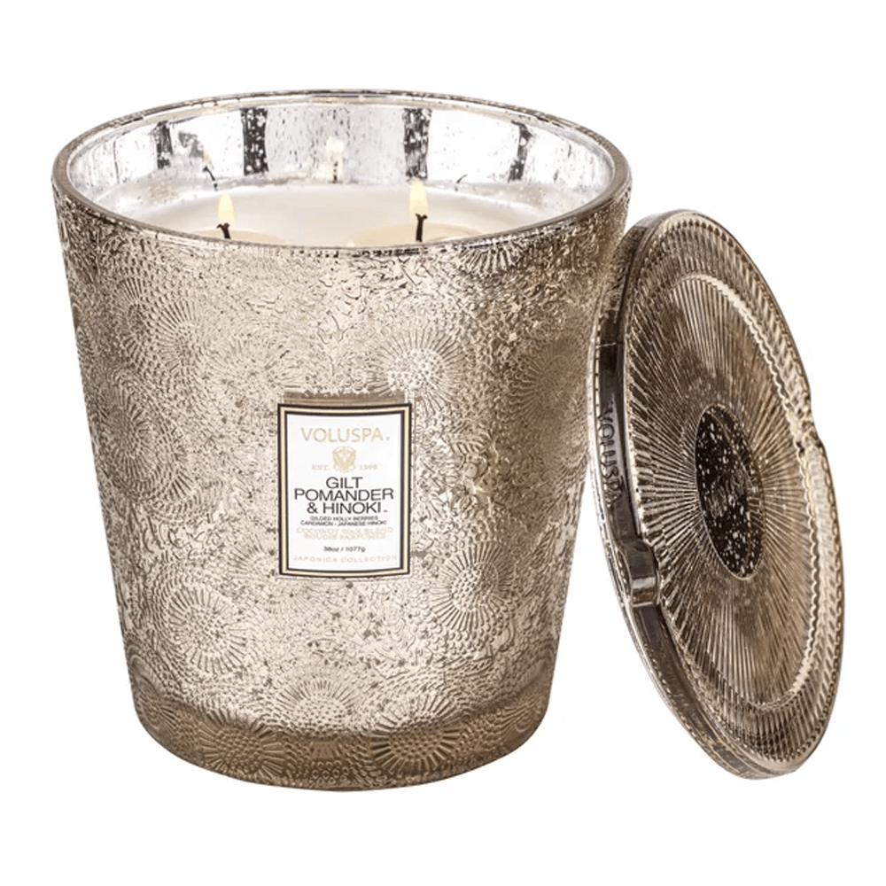 VELA POTE DE VIDRO 3 PAVIOS 80H POMANDER E HINOKI VOLUSPA