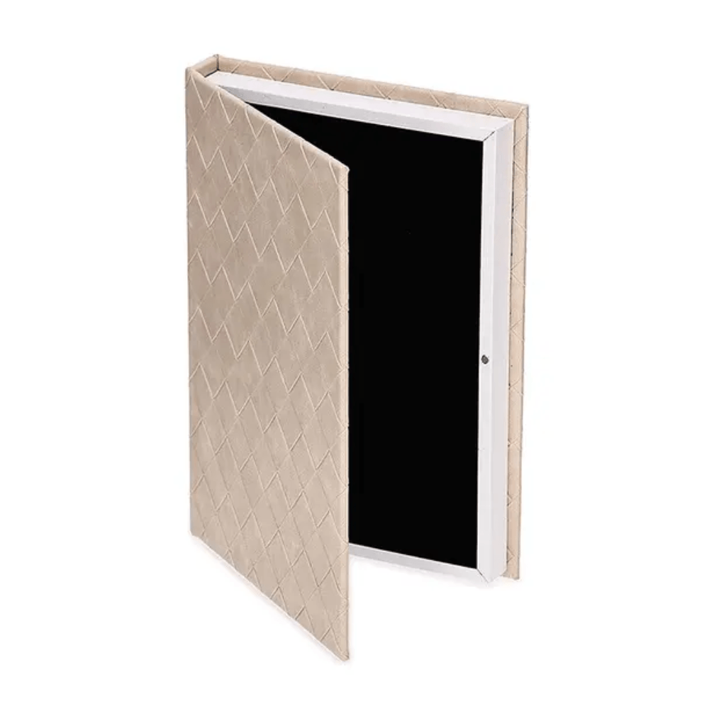 CAIXA LIVRO TRAMA BEGE DE MADEIRA 34CM