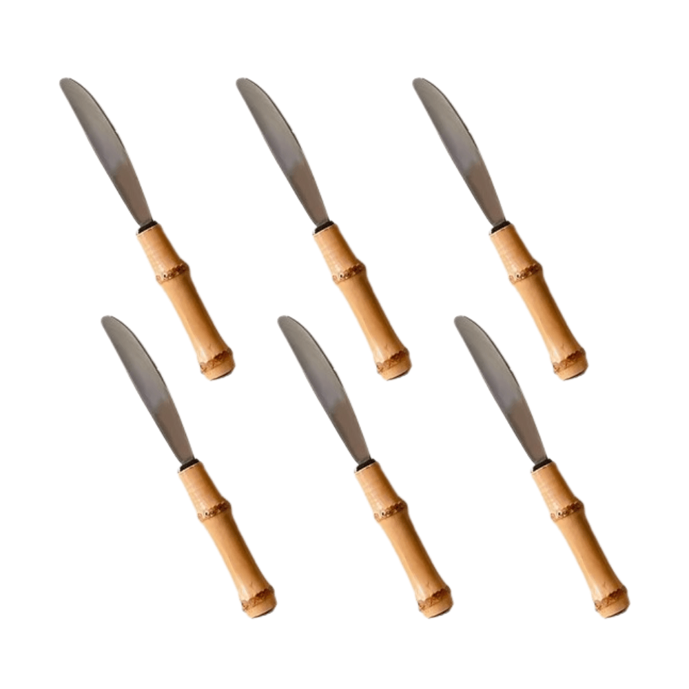 FACA DE MESA DE BAMBU E AÇO INOX COM 6