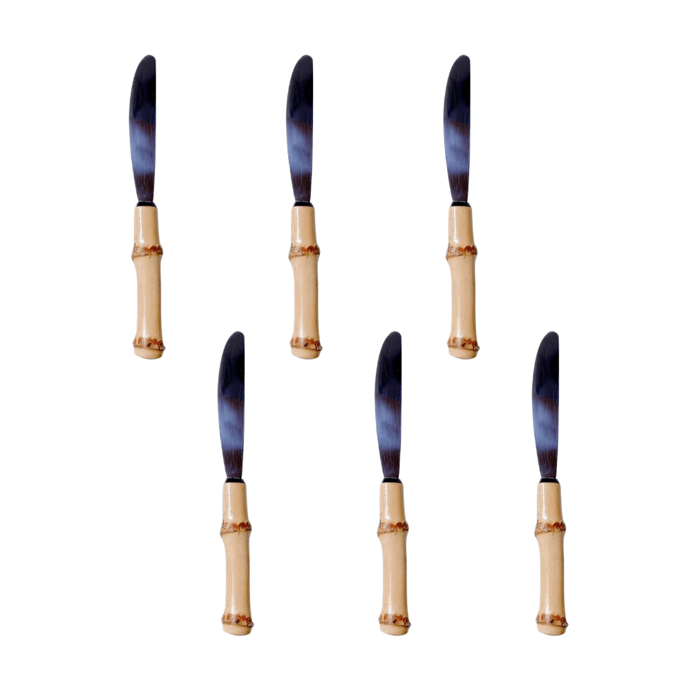 FACA DE SOBREMESA DE BAMBU E AÇO INOX COM 6