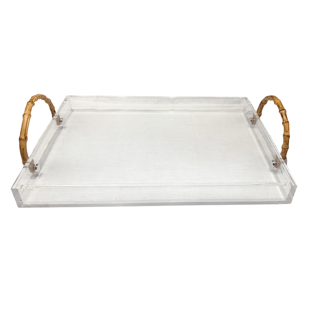 BANDEJA SAINT TROPEZ DE ACRÍLICO COM ALÇA DE BAMBU 40X60CM