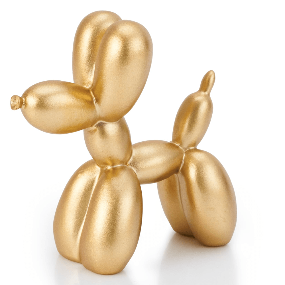 ESCULTURA CACHORRO DE BALÃO GOLD DE RESINA 25CM