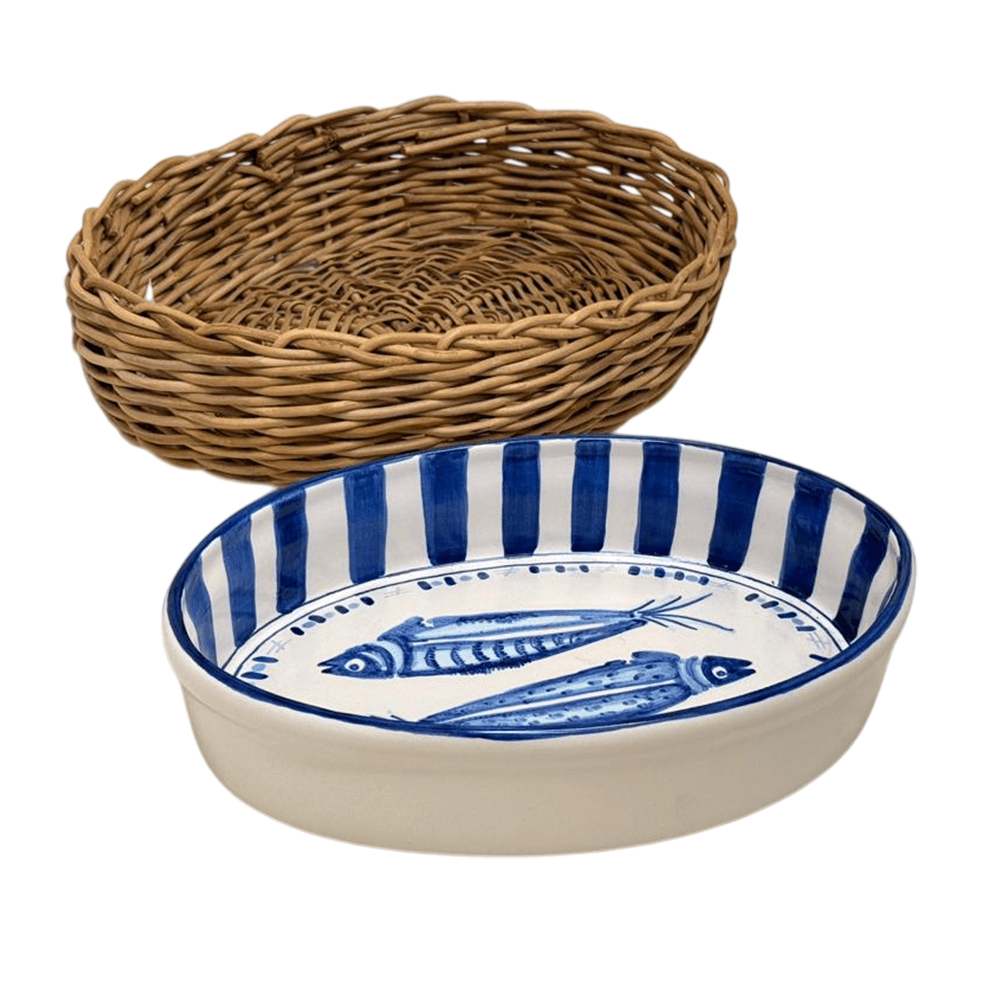 TRAVESSA PEIXE COM SUPORTE EM JUNCO DE CERÂMICA 26X18CM