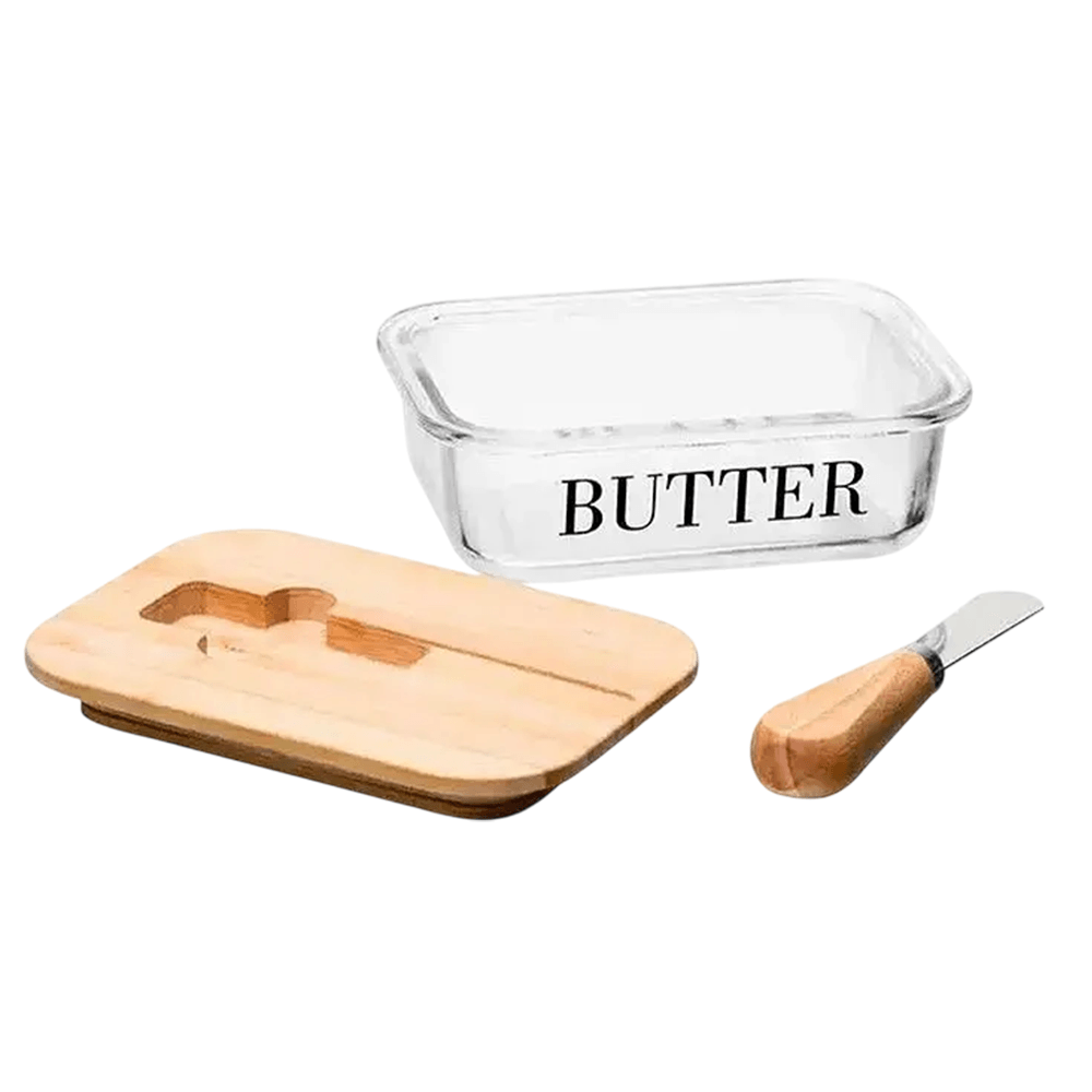 MANTEGUEIRA DE VIDRO COM TAMPA DE BAMBU 15CM